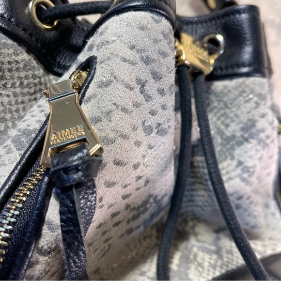 Aimee Kestenberg Leather Drawstring Purse Black + Snake Print - Picture 12 of 15